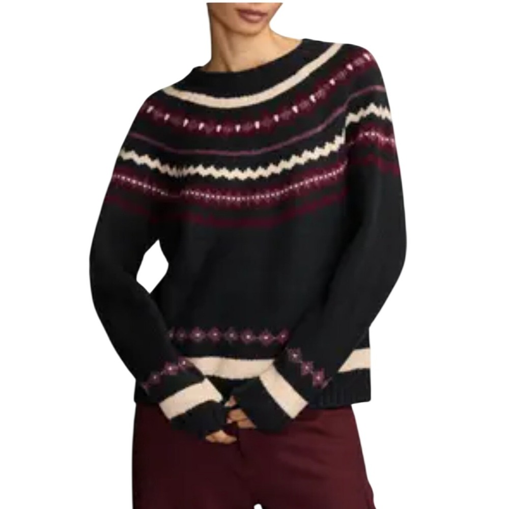 Lucky Brand Womens‎ Navy Fair Isle Crewneck Sweater Medium NWT